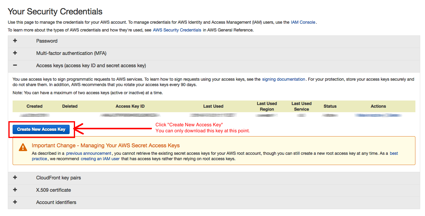 AWS Create Access Key.