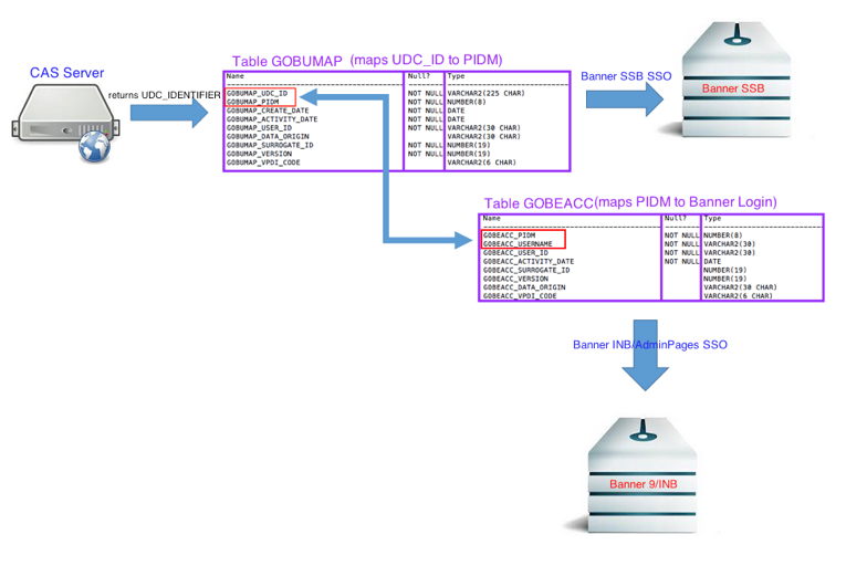 Ellucian Banner CAS Server Database Table Mappings