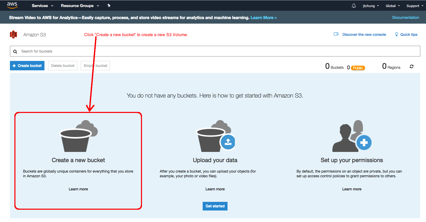 Create a new S3 Bucket (Slide 2/6)